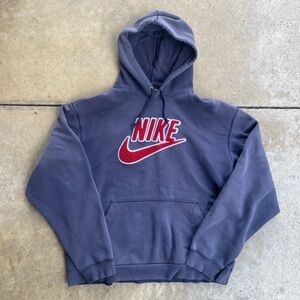 VINTAGE NIKE RAISED SWOOSH HOODED SWEATSHIRT/BLUE/ XL Silver Tag
